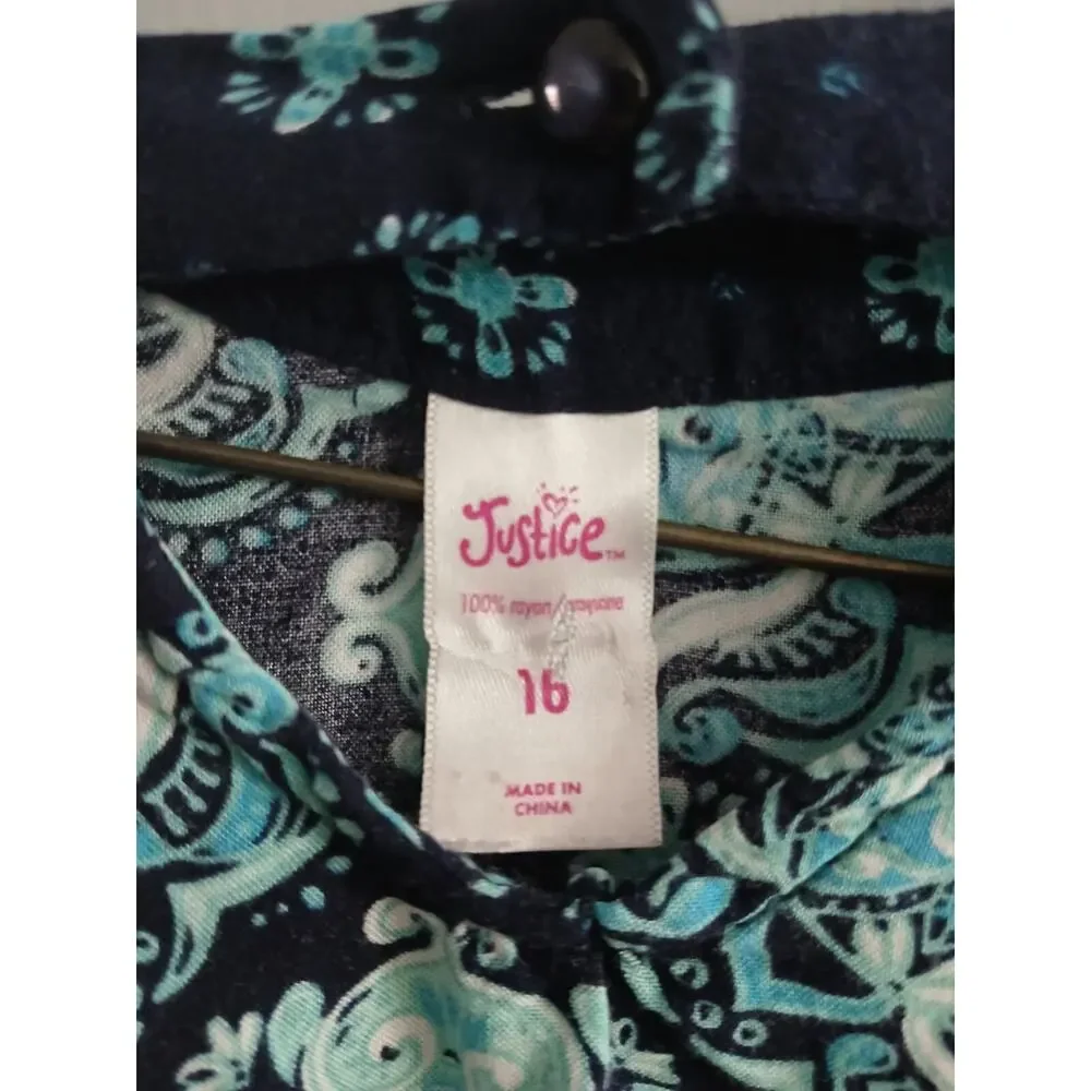 Justice Mini Boho Keyhole Dress/Top 3/4 inch Sleeves Juniors Size 16